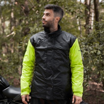 KOMBINEZON PRZECIWDESZCZOWY 2-CZĘŚĆ. REBELHORN RAIN BLACK/FLUO YELLOW XXL