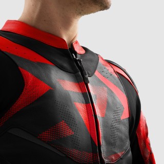 KURTKA MOTOCYKLOWA SKÓRZANA REBELHORN INFERNO BLACK FLUO RED 62