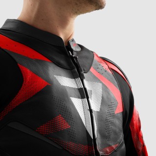 KURTKA MOTOCYKLOWA SKÓRZANA REBELHORN INFERNO BLACK BLUE WHITE RED 56