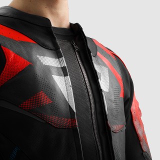 KURTKA MOTOCYKLOWA SKÓRZANA REBELHORN INFERNO BLACK BLUE WHITE RED 58