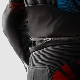 KURTKA MOTOCYKLOWA SKÓRZANA REBELHORN INFERNO BLACK BLUE WHITE RED 58