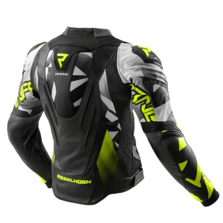 KURTKA MOTOCYKLOWA SKÓRZANA REBELHORN INFERNO BLACK WHITE FLUO YELLOW 48