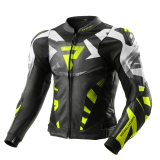 KURTKA MOTOCYKLOWA SKÓRZANA REBELHORN INFERNO BLACK WHITE FLUO YELLOW 54