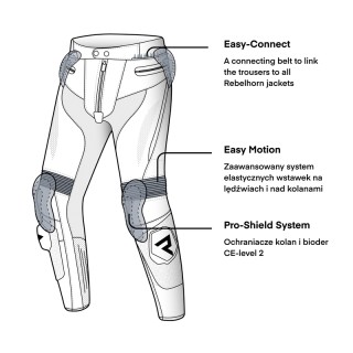 SPODNIE MOTOCYKLOWE SKÓRZANE REBELHORN FIGHTER BLACK FLUO YELLOW 60