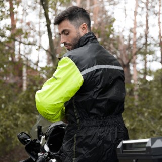 KOMBINEZON PRZECIWDESZCZOWY DWUCZĘŚCIOWY REBELHORN RAIN BLACK FLUO YELLOW 5XL