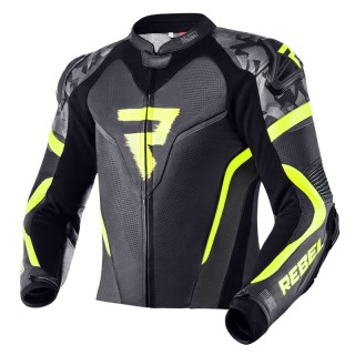 KURTKA MOTOCYKLOWA SKÓRZANA REBELHORN REBEL BLACK FLUO YELLOW 48