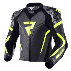 KURTKA MOTOCYKLOWA SKÓRZANA REBELHORN REBEL BLACK FLUO YELLOW 48