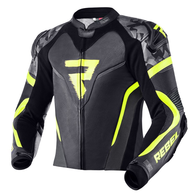 KURTKA MOTOCYKLOWA SKÓRZANA REBELHORN REBEL BLACK FLUO YELLOW 48