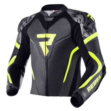KURTKA MOTOCYKLOWA SKÓRZANA REBELHORN REBEL BLACK FLUO YELLOW 48