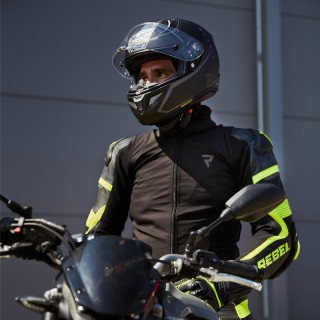 KURTKA MOTOCYKLOWA SKÓRZANA REBELHORN REBEL BLACK FLUO YELLOW 50