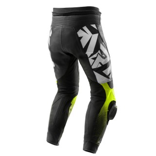 SPODNIE MOTOCYKLOWE SKÓRZANE REBELHORN INFERNO BLACK WHITE FLUO YELLOW 52