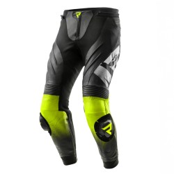 SPODNIE MOTOCYKLOWE SKÓRZANE REBELHORN INFERNO BLACK WHITE FLUO YELLOW 60