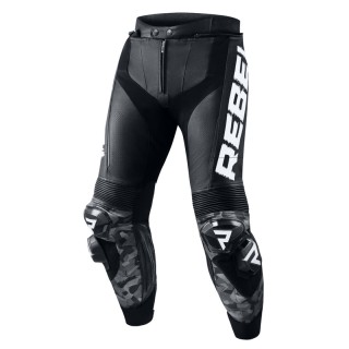 SPODNIE MOTOCYKLOWE SKÓRZANE REBELHORN REBEL BLACK WHITE 56