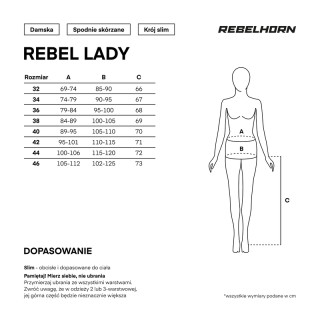 SPODNIE MOTOCYKLOWE SKÓRZANE DAMSKIE REBELHORN REBEL BLACK W46
