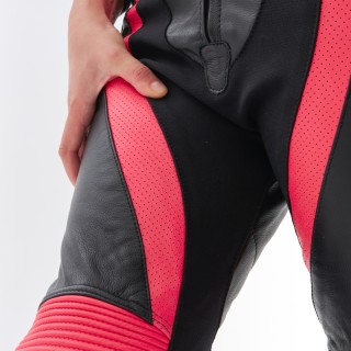 SPODNIE MOTOCYKLOWE SKÓRZANE DAMSKIE REBELHORN REBEL PINK BLACK W40