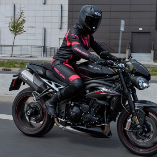 SPODNIE MOTOCYKLOWE SKÓRZANE DAMSKIE REBELHORN REBEL PINK BLACK W40