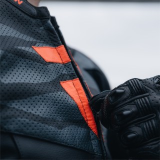 KURTKA MOTOCYKLOWA SKÓRZANA REBELHORN VANDAL BLACK FLUO RED 54