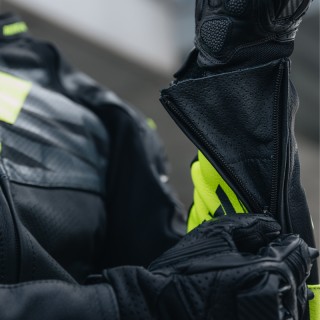 KURTKA MOTOCYKLOWA SKÓRZANA REBELHORN VANDAL BLACK FLUO YELLOW 46