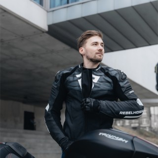 KURTKA MOTOCYKLOWA SKÓRZANA REBELHORN VANDAL BLACK WHITE 50