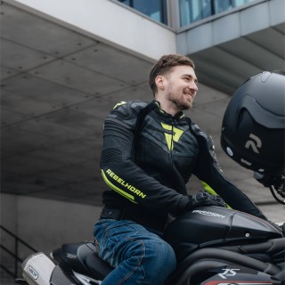 KURTKA MOTOCYKLOWA SKÓRZANA REBELHORN VANDAL BLACK FLUO YELLOW 46