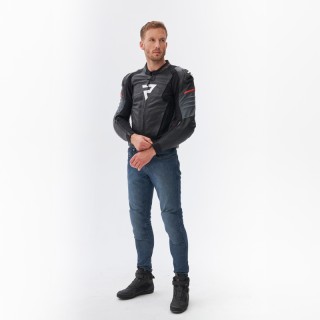 KURTKA MOTOCYKLOWA SKÓRZANA REBELHORN VELOCE BLACK GREY FLUO RED 50