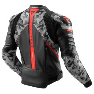 KURTKA MOTOCYKLOWA SKÓRZANA REBELHORN VELOCE CAMO BLACK GREY FLUO RED 52