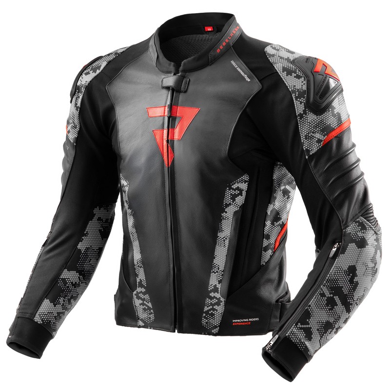 KURTKA MOTOCYKLOWA SKÓRZANA REBELHORN VELOCE CAMO BLACK GREY FLUO RED 54