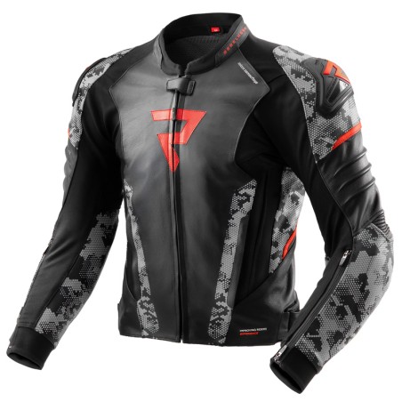 KURTKA MOTOCYKLOWA SKÓRZANA REBELHORN VELOCE CAMO BLACK GREY FLUO RED 58