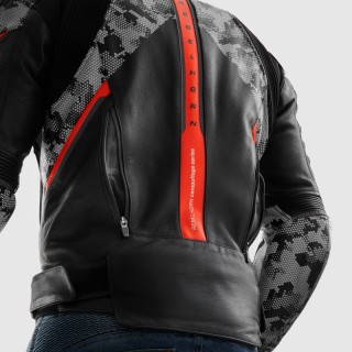KURTKA MOTOCYKLOWA SKÓRZANA REBELHORN VELOCE CAMO BLACK GREY FLUO RED 56