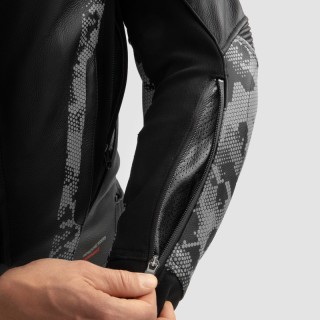 KURTKA MOTOCYKLOWA SKÓRZANA REBELHORN VELOCE CAMO BLACK GREY FLUO RED 62