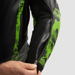 KURTKA MOTOCYKLOWA SKÓRZANA REBELHORN VELOCE CAMO BLACK GREEN FLUO RED 62