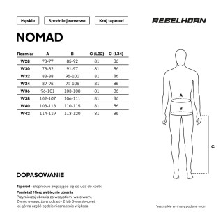 JEANSY MOTOCYKLOWE REBELHORN NOMAD TAPERED FIT WASHED BLUE 36/34