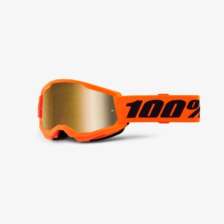100 PROCENT GOGLE STRATA 2 YOUTH JUNIOR NEON ORANGE - MIRROR TRUE GOLD LENS - KOLOR POMARAŃCZOWY/CZARNY SZYBKA ZŁOTE LUSTRO
