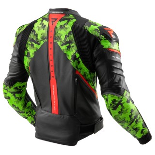 KURTKA MOTOCYKLOWA SKÓRZANA REBELHORN VELOCE CAMO BLACK GREEN FLUO RED 52