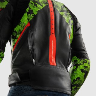 KURTKA MOTOCYKLOWA SKÓRZANA REBELHORN VELOCE CAMO BLACK GREEN FLUO RED 60