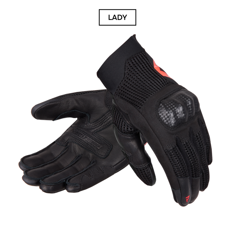 RĘKAWICE MOTOCYKLOWE DAMSKIE REBELHORN GAP 3 BLACK FLUO RED WS