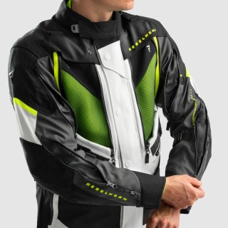 KURTKA MOTOCYKLOWA TEKSTYLNA REBELHORN HARDY 3.0 BLACK LIGHT GREY FLUO YELLOW 7XL
