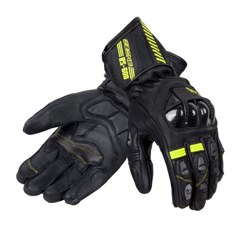 RĘKAWICE SKÓRZANE OZONE RS600 BLACK/FLUO YELLOW S